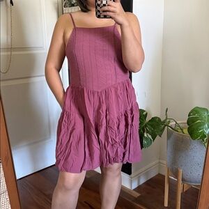 Wild fable 100% cotton Embroidered Smocked Mauve Mini Dress. Size M